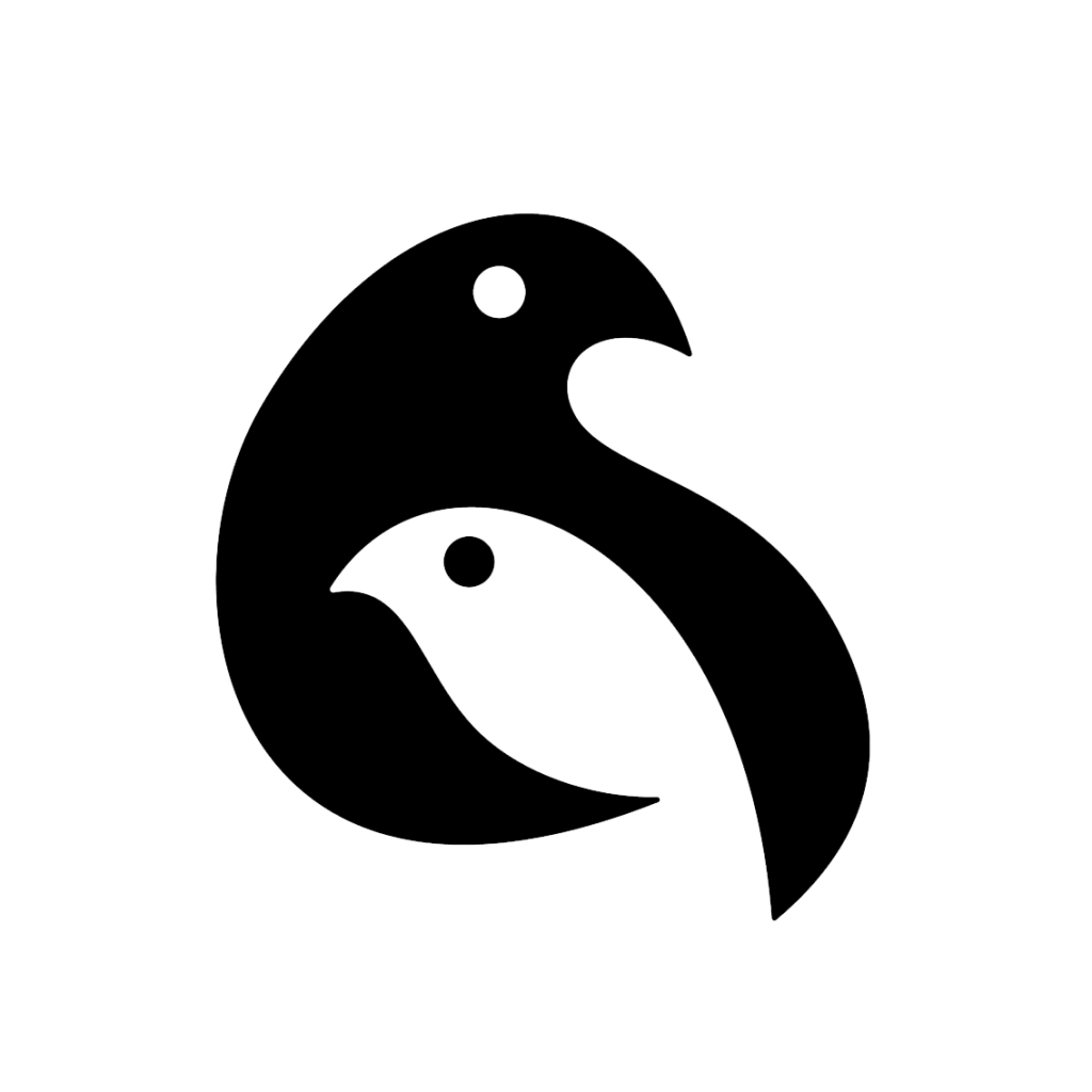 magmay books logo which is black and white birds