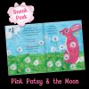 pink patsy and the moon x Sneak peek inside Pink Patsy and the Moon, showing Pink Patsy in a colourful meadow with dandelions on her adventure.