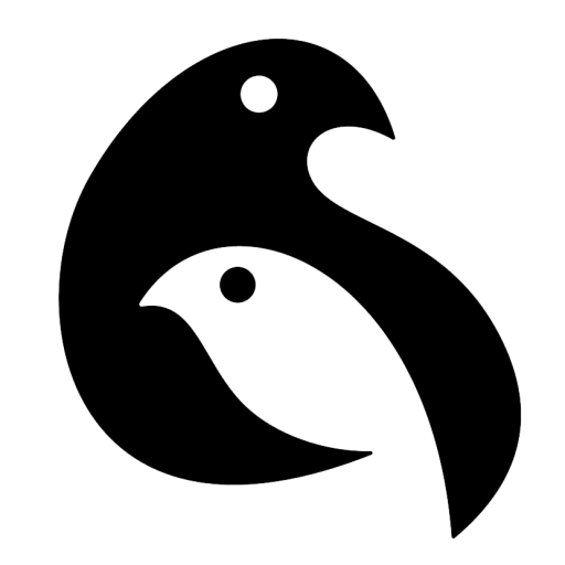 magmay books logo which is black and white birds