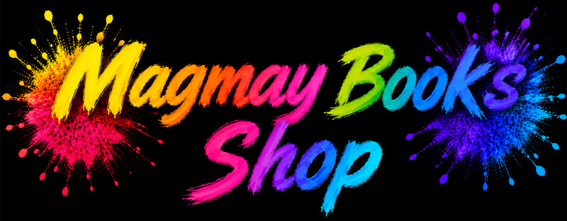 Magmay books shop in colourful font like paint