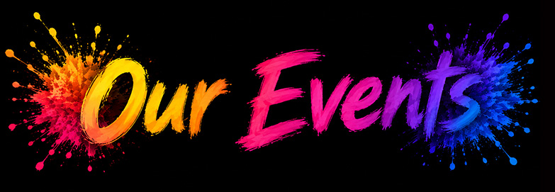 Our events in colourful font