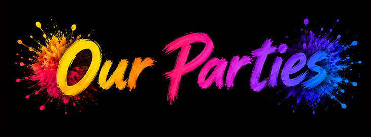 Our parties in colourful font
