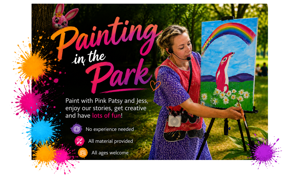painting in the park with pink patsy and jess