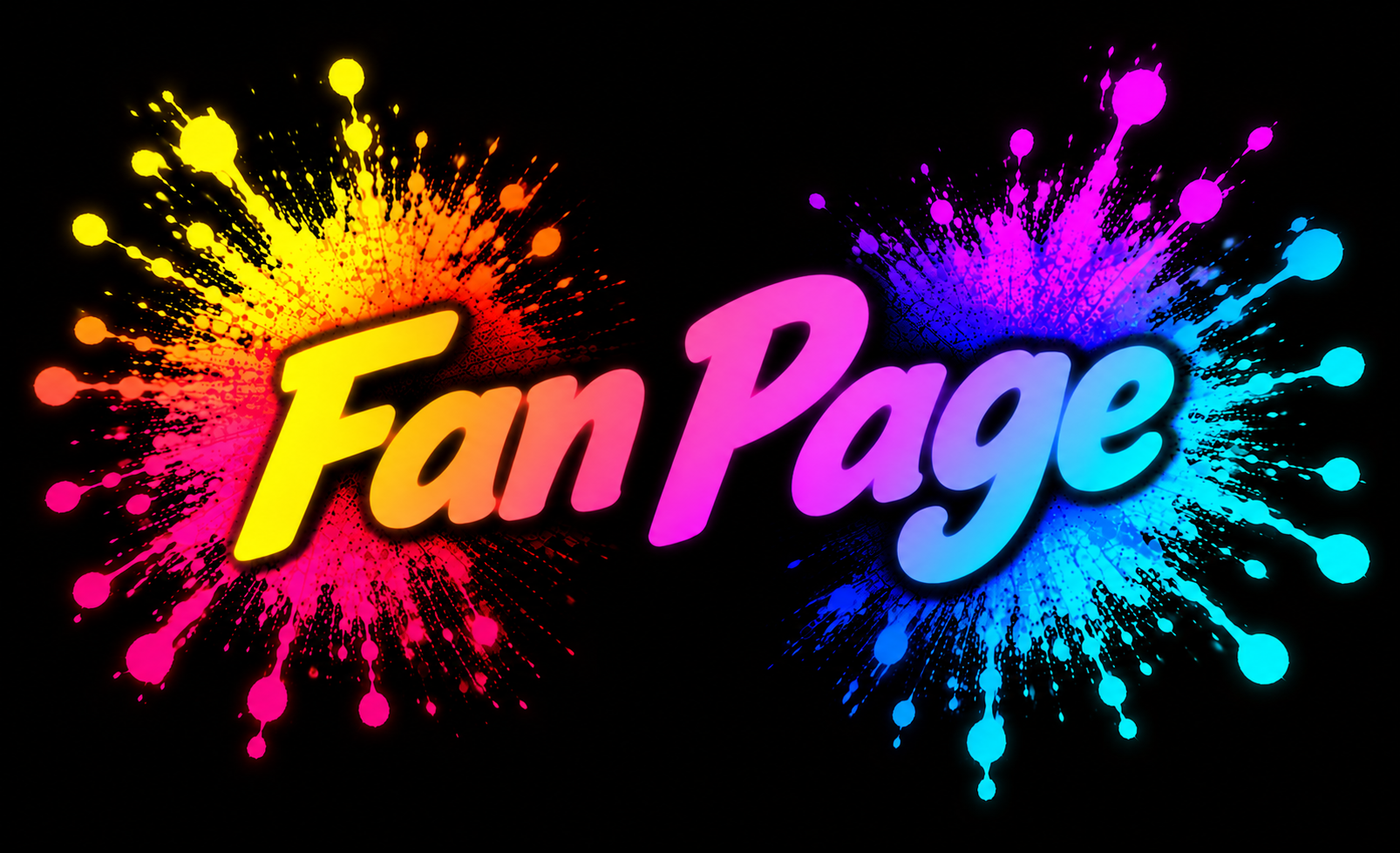 Fan Page title in bright neon paint-splash lettering for the Pink Patsy and Bobby Blue fan gallery by Magmay Books