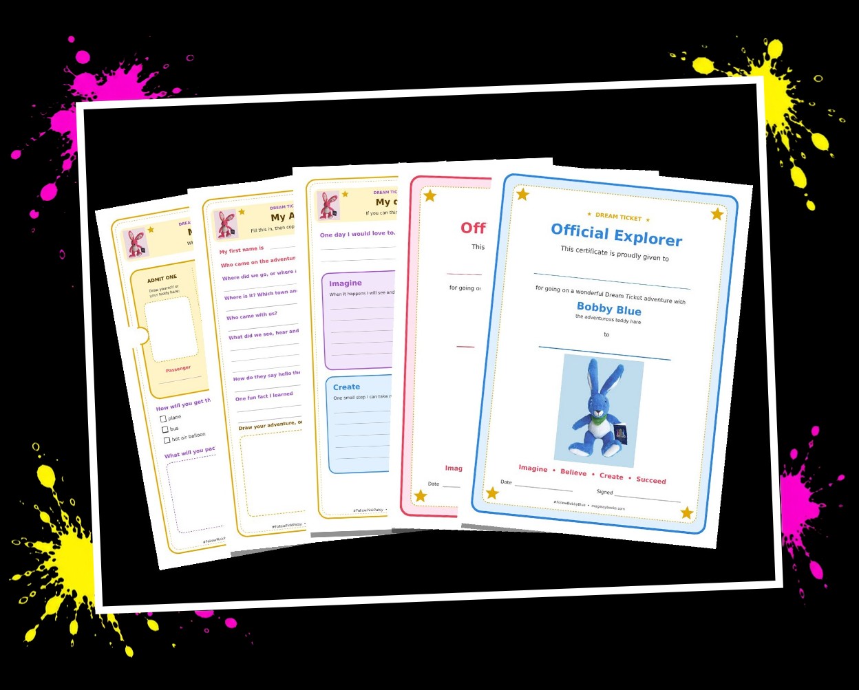 Pages from the free Dream Ticket worksheets