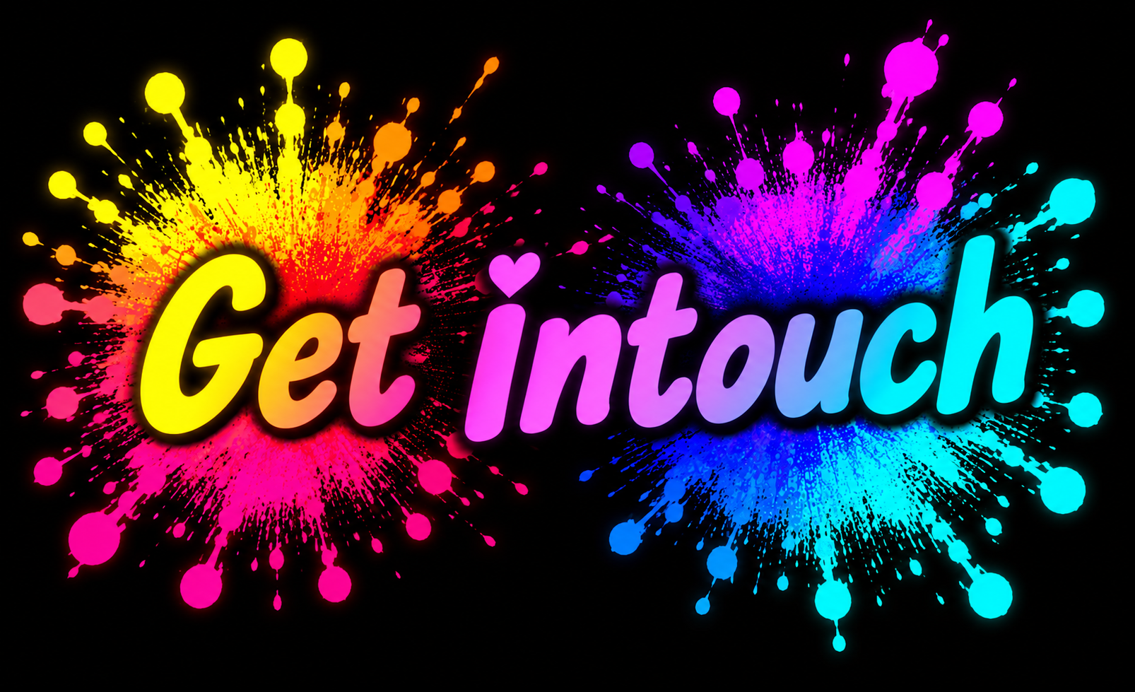 Get in touch title in bright neon paint-splash lettering for contacting Magmay Books