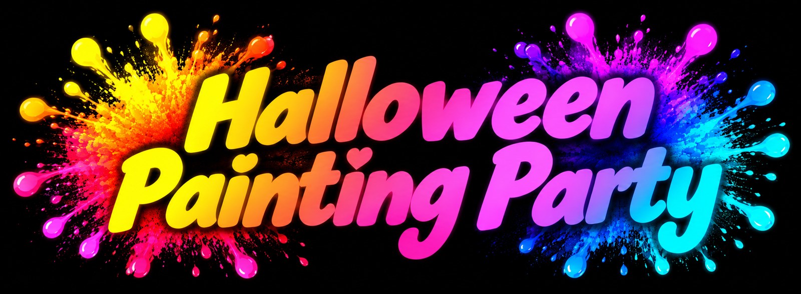 Halloween Painting Party title in bright neon paint-splash lettering for Pink Patsy by Magmay Books