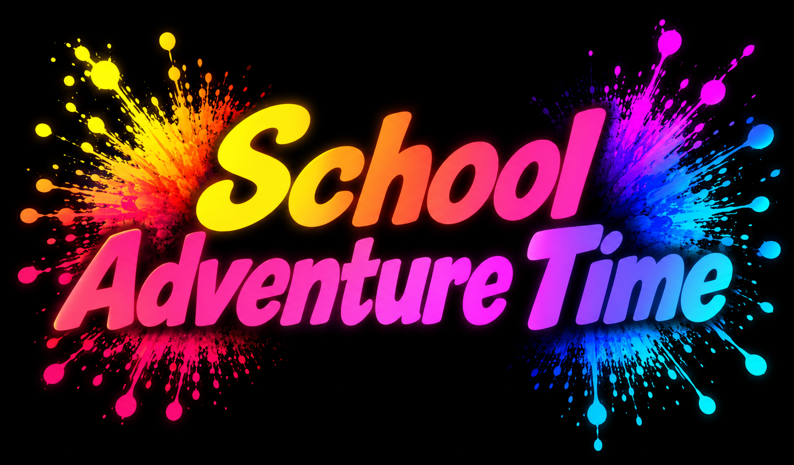 School Adventure Time title in bright neon paint-splash lettering for Pink Patsy and Bobby Blue school Adventure Packs by Magmay Books