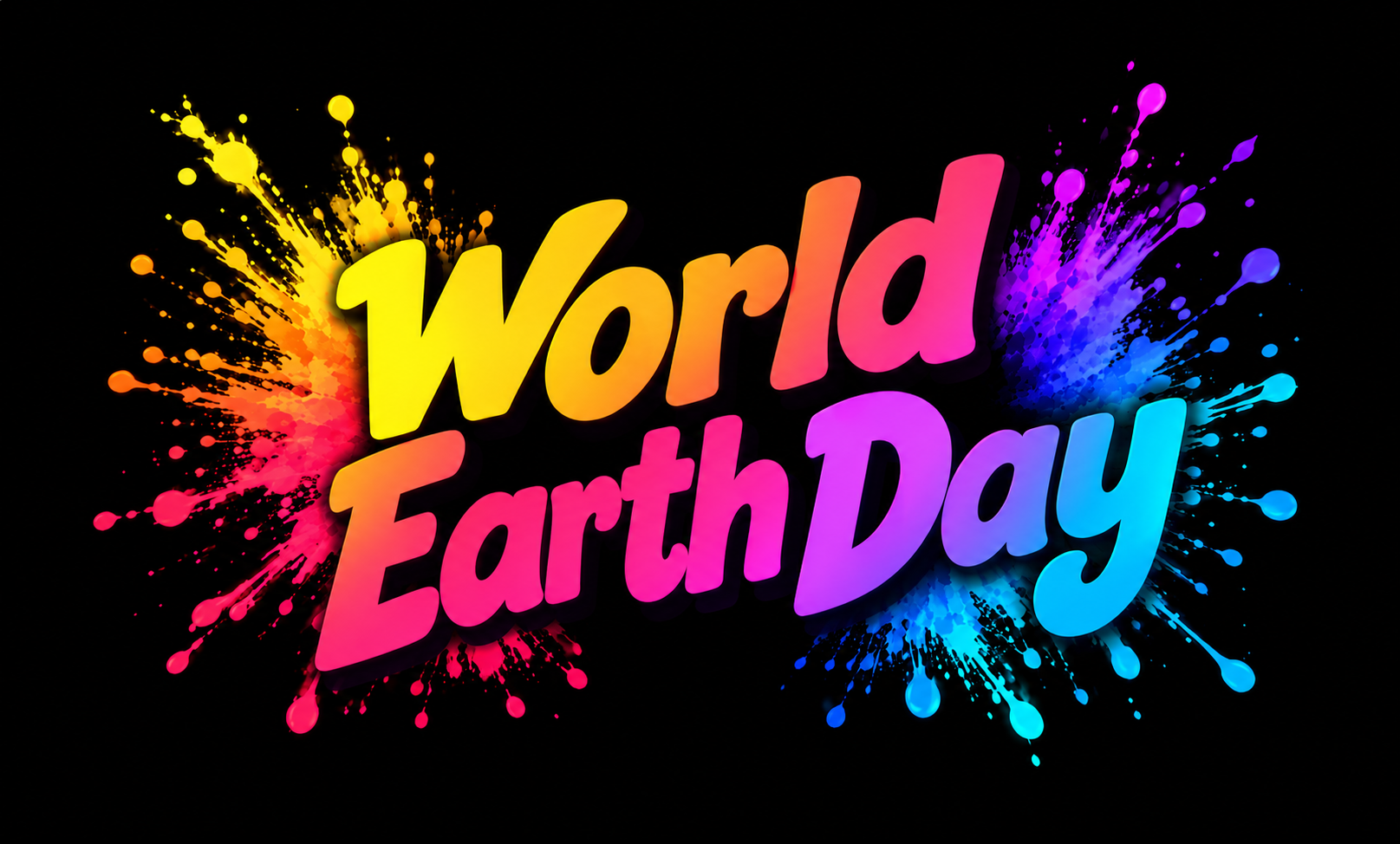 World Earth Day title in bright neon paint-splash lettering for the Pink Patsy World Earth Day event by Magmay Books