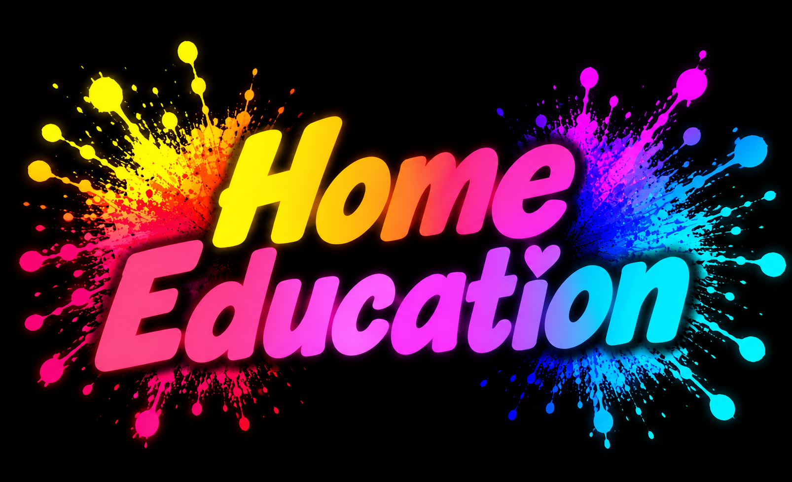 Home Education title in bright neon paint-splash lettering for Pink Patsy home education ideas by Magmay Books