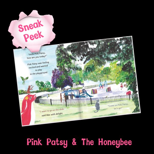 Sneak peek inside Pink Patsy and the Honeybee: Pink Patsy, Mac and friends at the playground