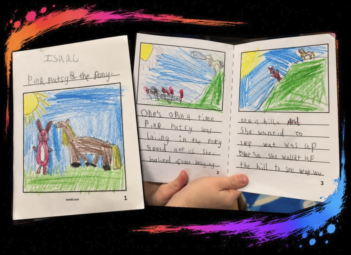 A child’s own handmade Pink Patsy and the Pony story book, written and illustrated during a Magmay Books creative workshop