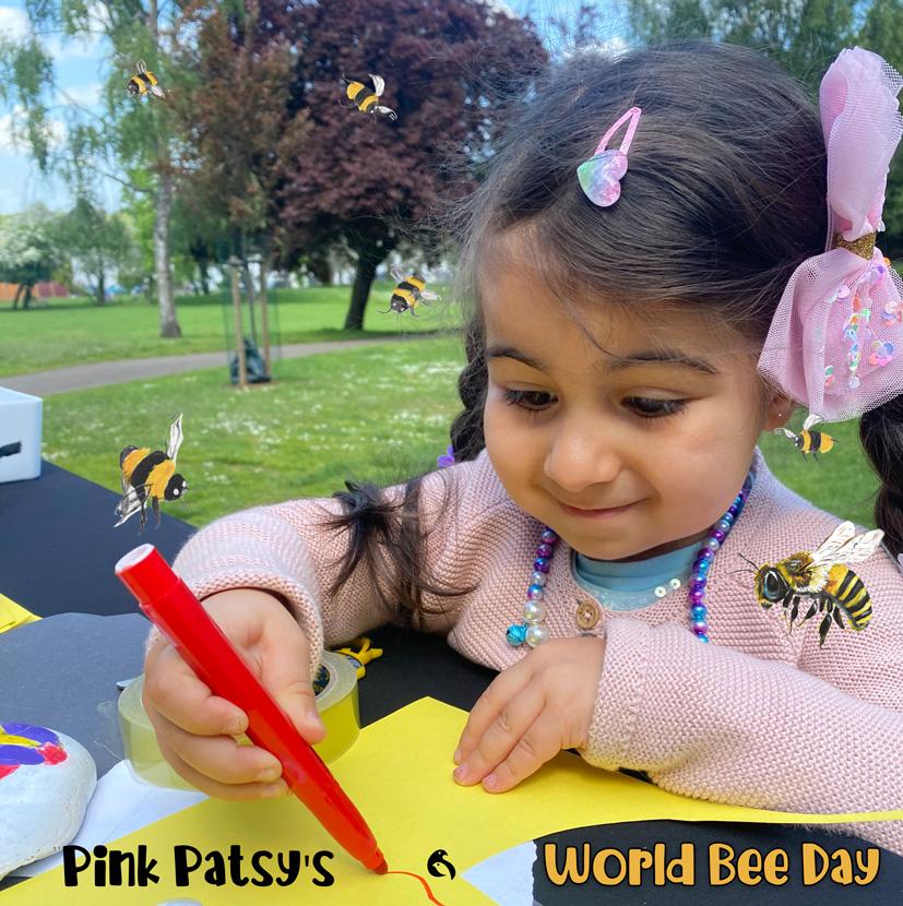 Pink Patsy events in swan lane open space with lots of bee arts and crafts. pink patsy and the honeybee book can be bought