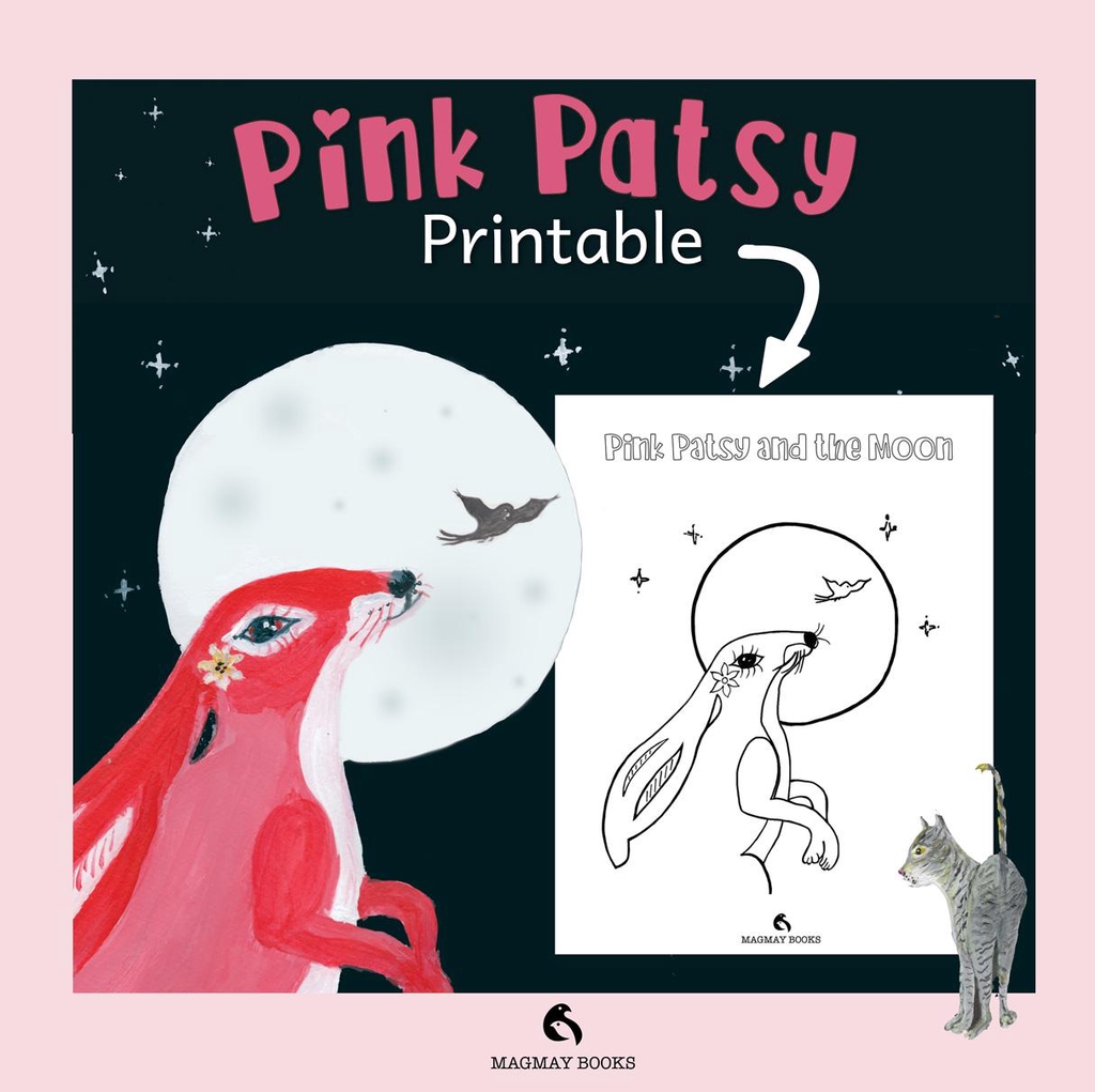 Pink Patsy and the Moon printable colouring sheet from Magmay Books