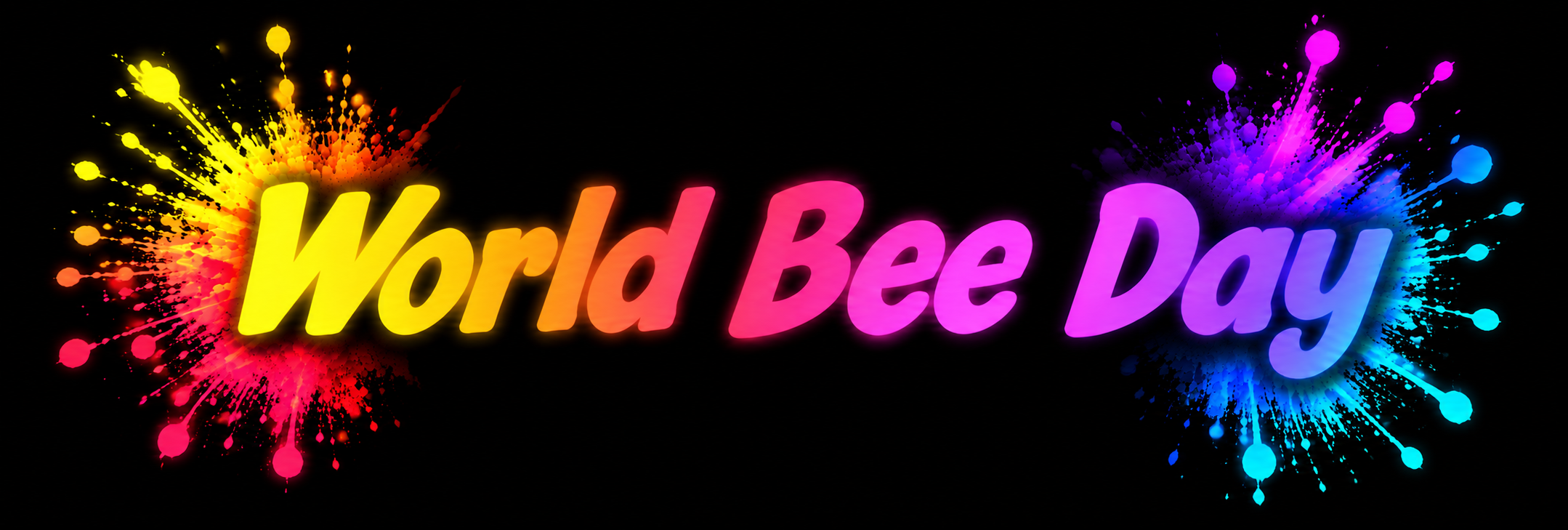 World Bee Day title in bright neon paint-splash lettering for the Pink Patsy World Bee Day event by Magmay Books